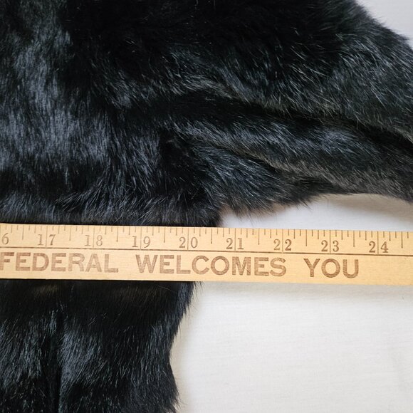 VTG Rabbit Fur Bomber Jacket Maxia Black Medium Wilson Leather Knit Cuff & Hem - Picture 11 of 12